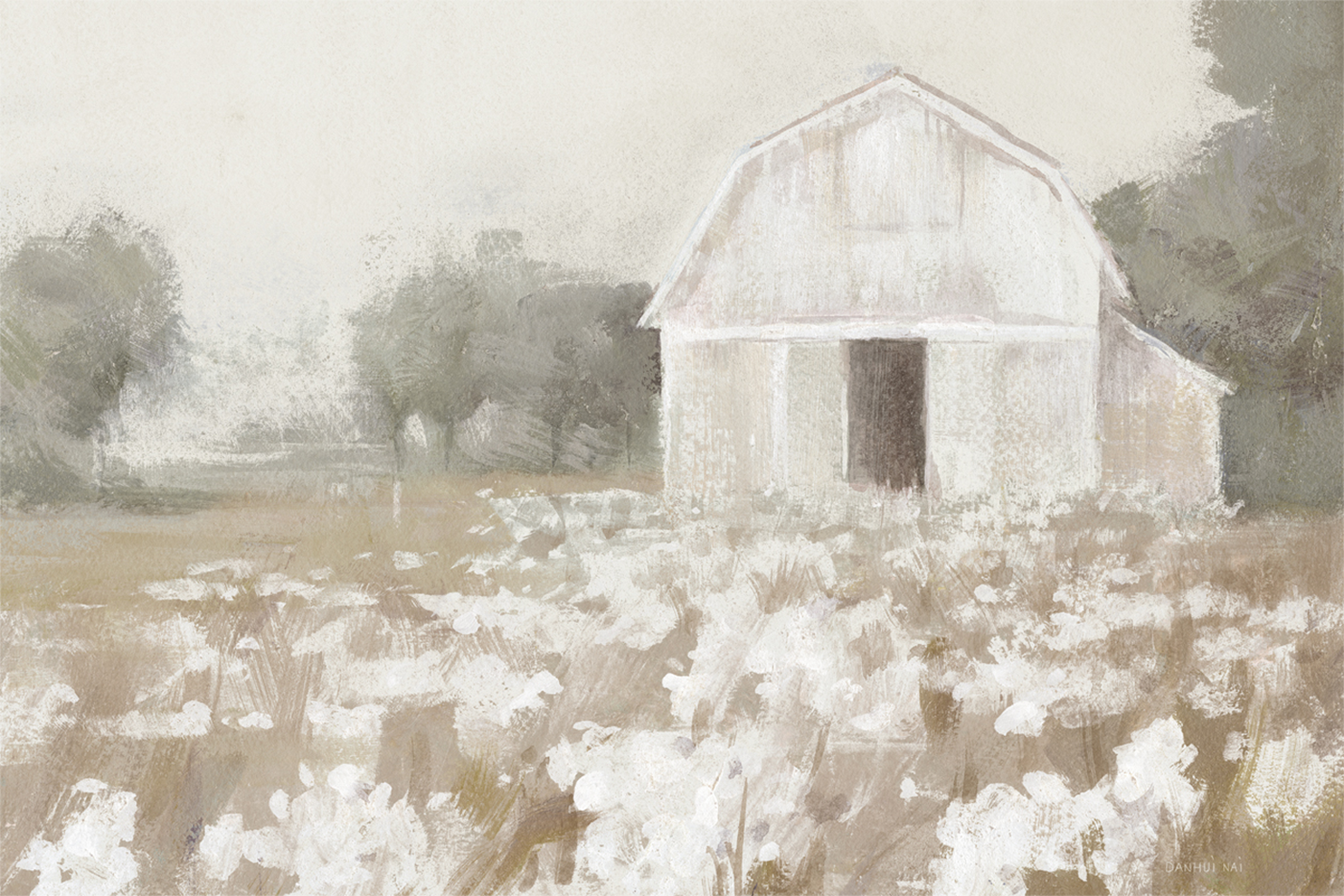 wall-art-print-canvas-poster-framed-White Barn Meadow Neutral , By Danhui Nai-1