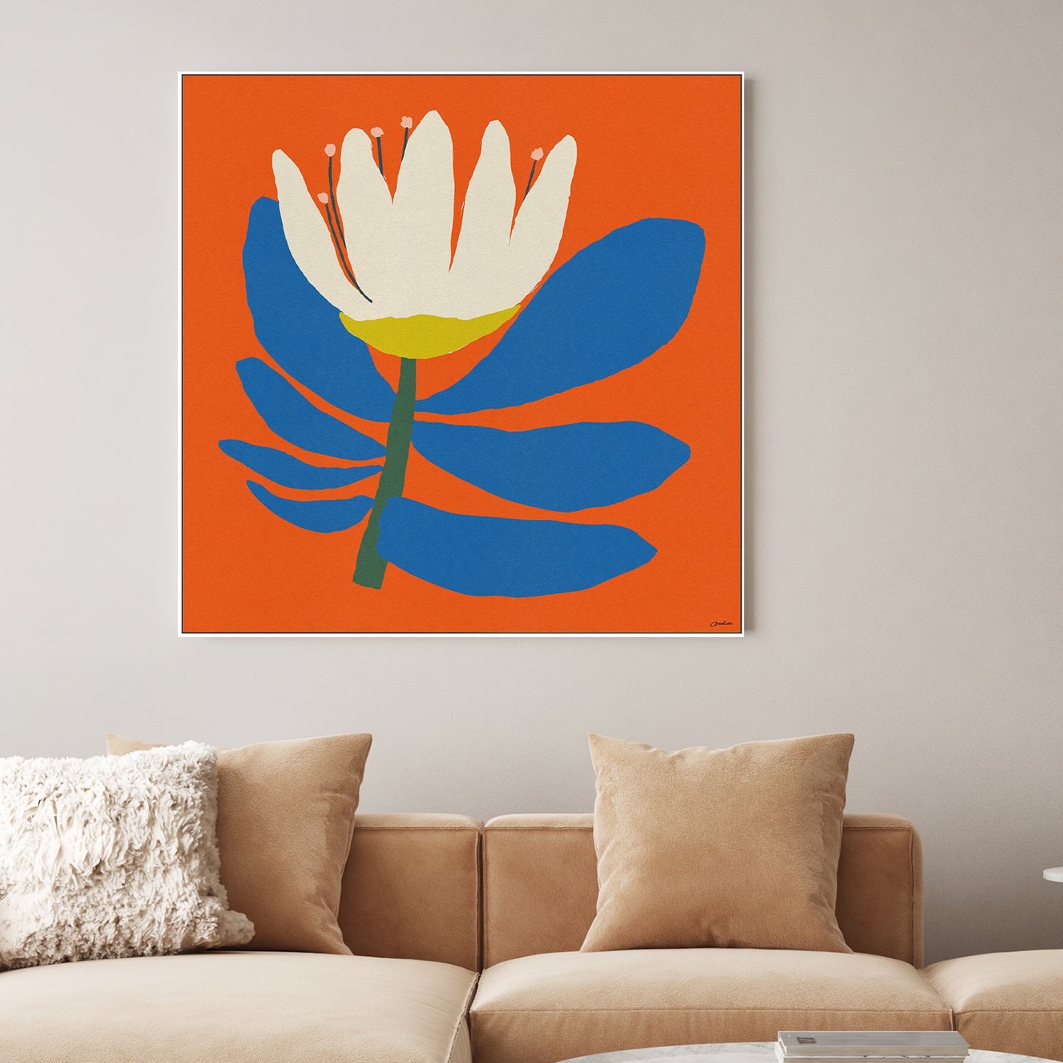 wall-art-print-canvas-poster-framed-White Flower With Blue Leave-2