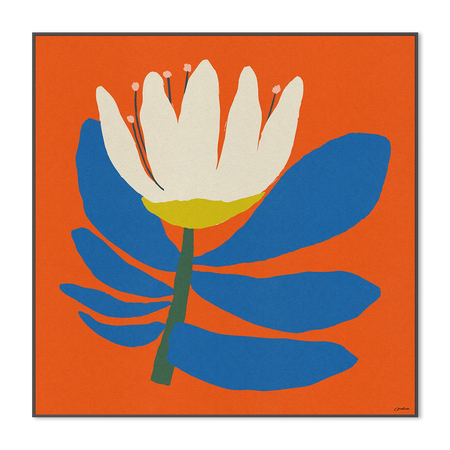 wall-art-print-canvas-poster-framed-White Flower With Blue Leave-3