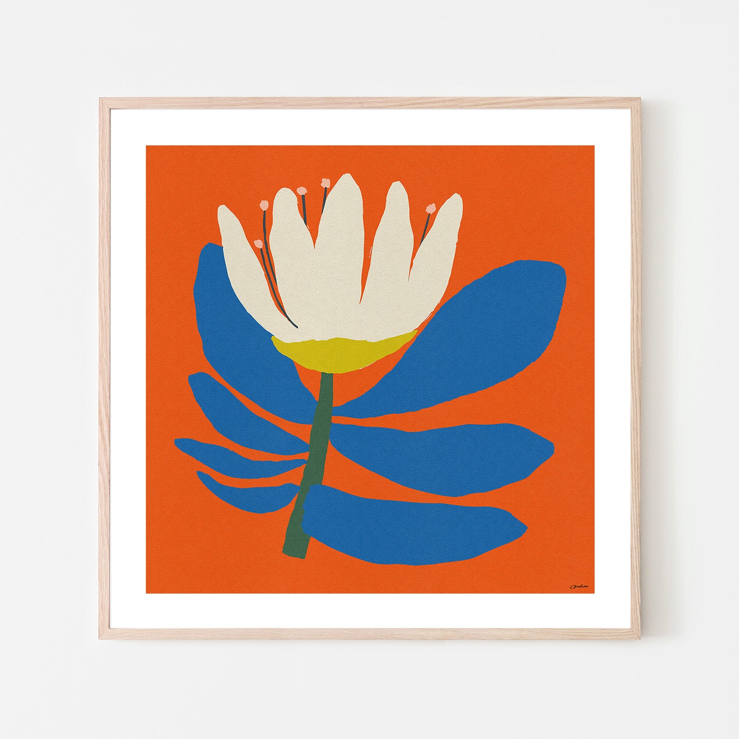 wall-art-print-canvas-poster-framed-White Flower With Blue Leave-6