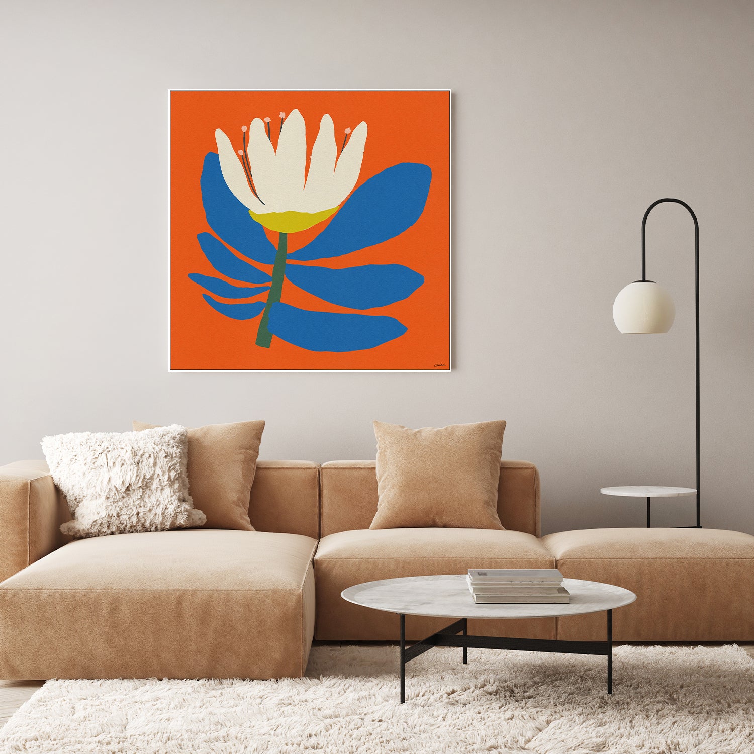 wall-art-print-canvas-poster-framed-White Flower With Blue Leave-7