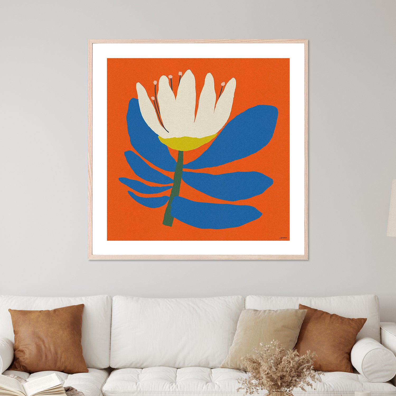 wall-art-print-canvas-poster-framed-White Flower With Blue Leave-8