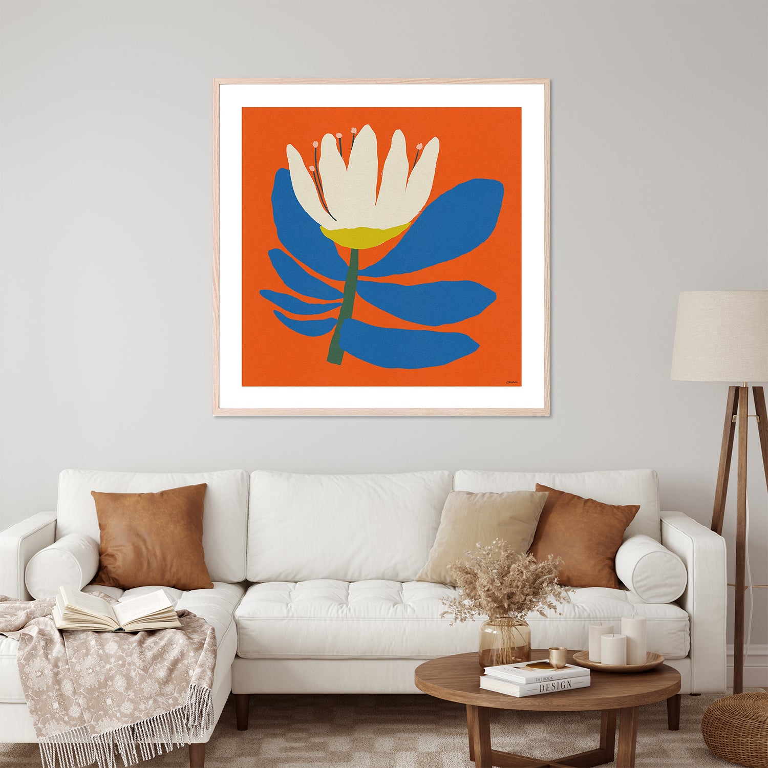 wall-art-print-canvas-poster-framed-White Flower With Blue Leave-9