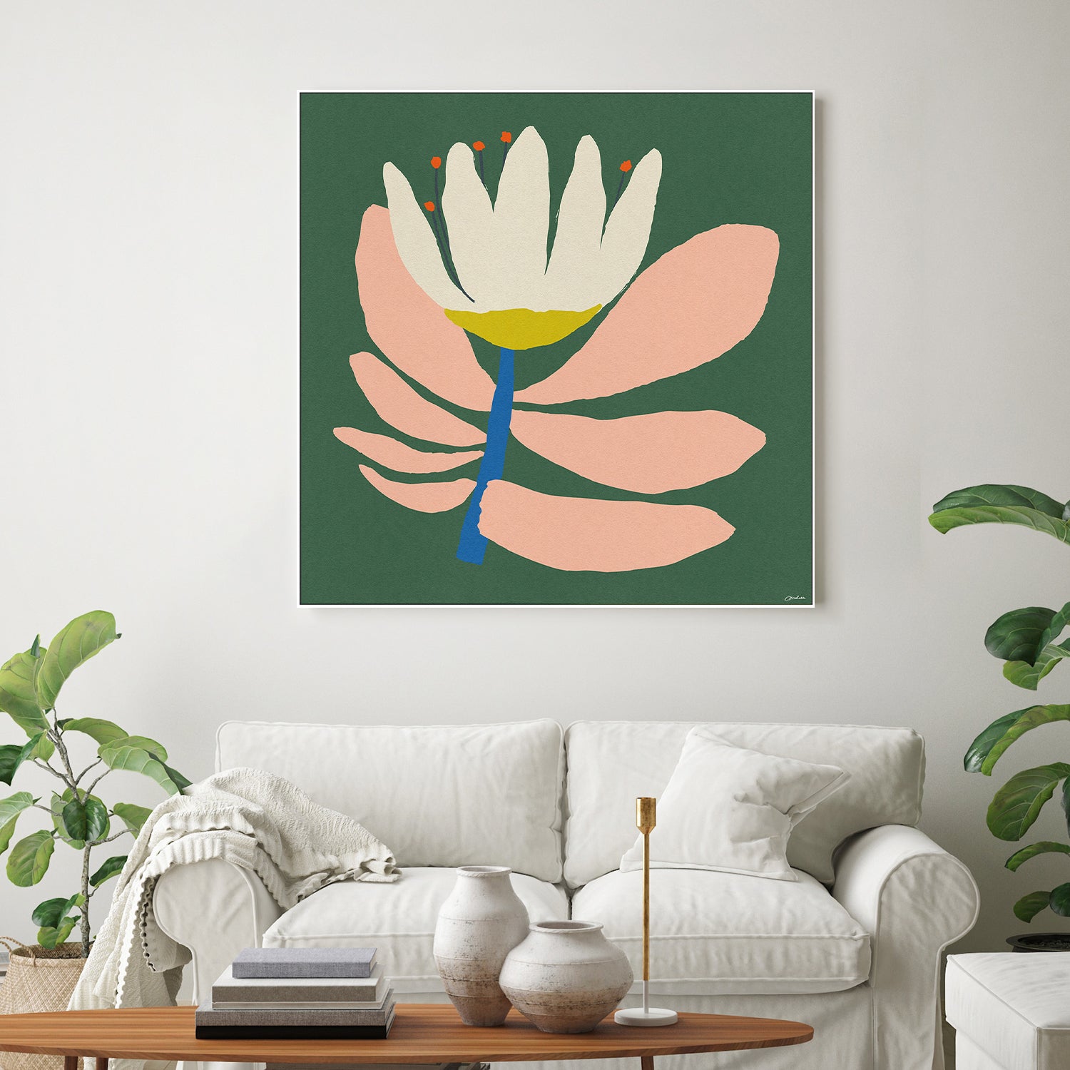 wall-art-print-canvas-poster-framed-White Flower With Pink Leave-2