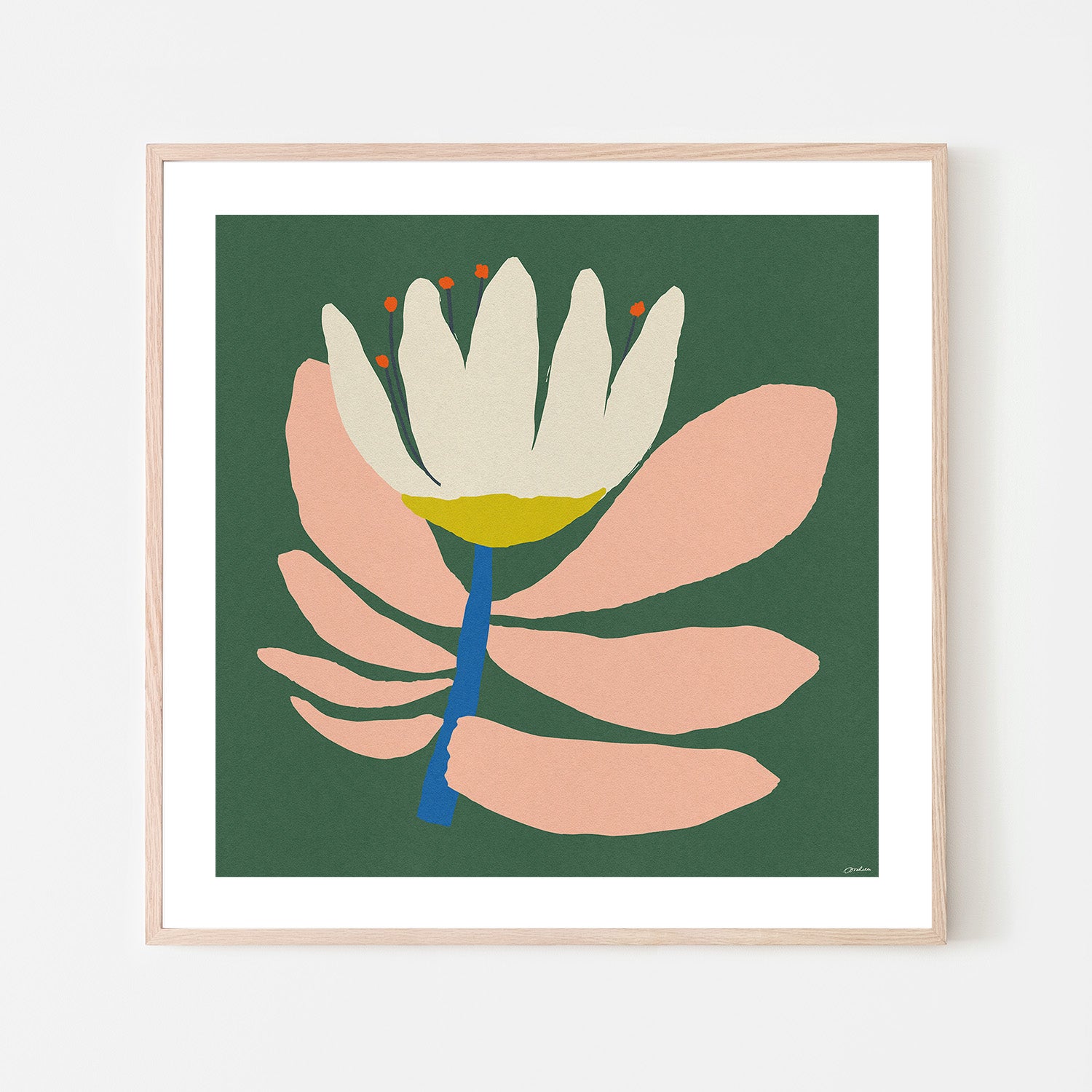 wall-art-print-canvas-poster-framed-White Flower With Pink Leave-6