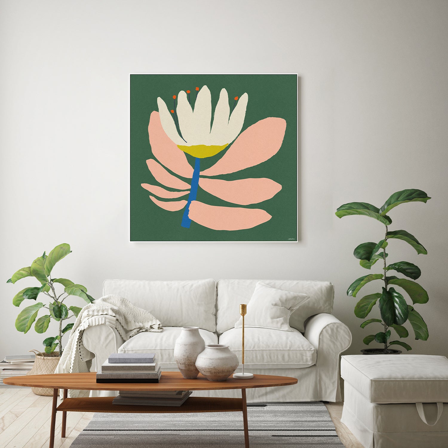 wall-art-print-canvas-poster-framed-White Flower With Pink Leave-7