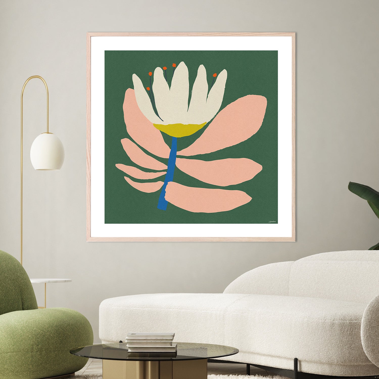 wall-art-print-canvas-poster-framed-White Flower With Pink Leave-8