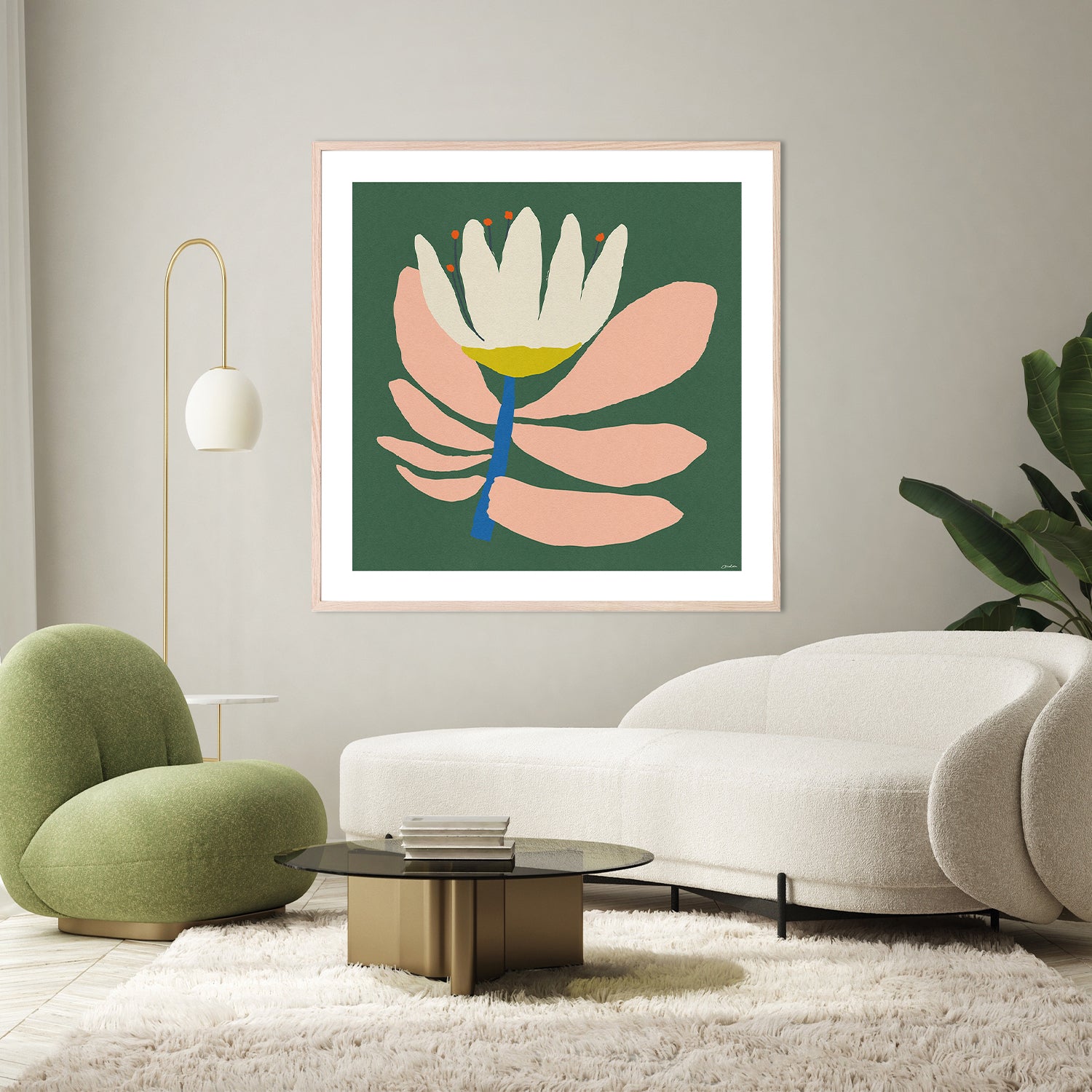 wall-art-print-canvas-poster-framed-White Flower With Pink Leave-9
