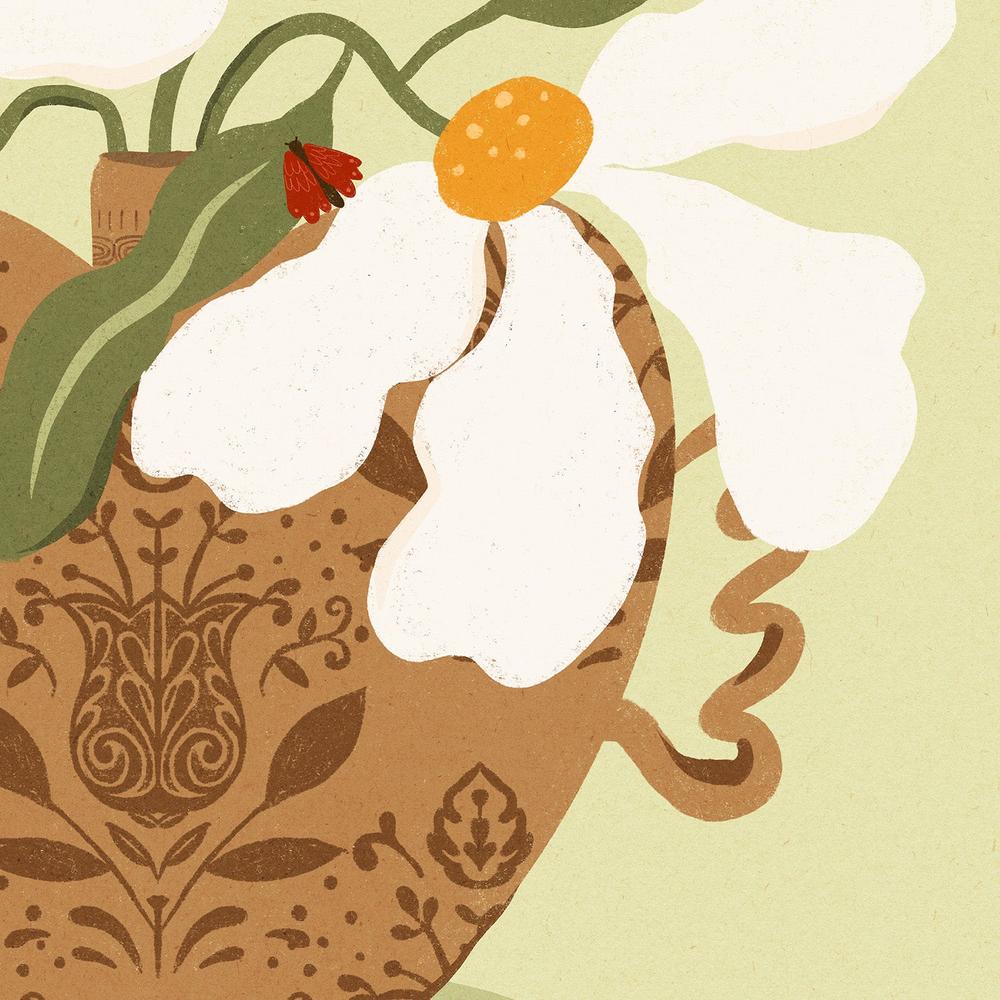 wall-art-print-canvas-poster-framed-White flowers in a Greek Vase Illustration-11