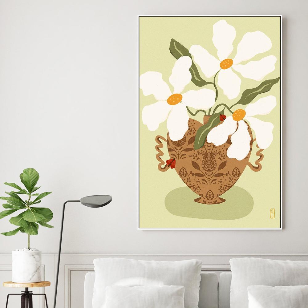wall-art-print-canvas-poster-framed-White flowers in a Greek Vase Illustration-2