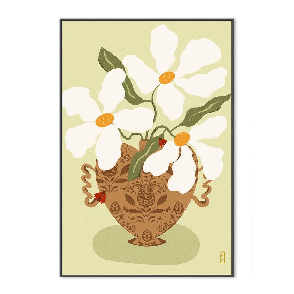 wall-art-print-canvas-poster-framed-White flowers in a Greek Vase Illustration-3