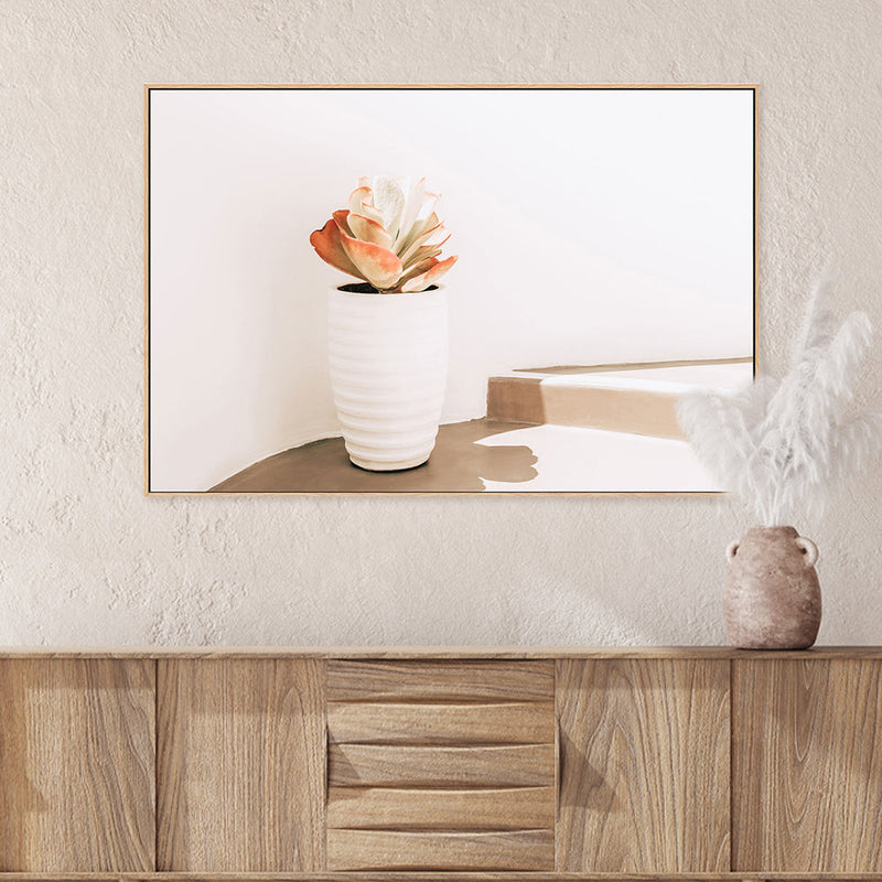 White pot on the street, Santorini-Gioia-Prints-Framed-Canvas-Poster-GIOIA-WALL-ART