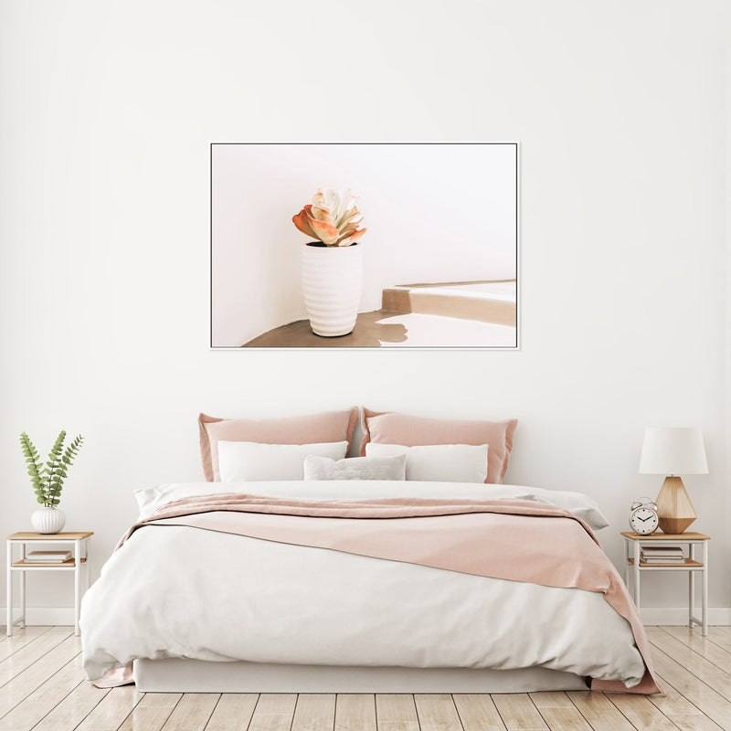 White pot on the street, Santorini-Gioia-Prints-Framed-Canvas-Poster-GIOIA-WALL-ART