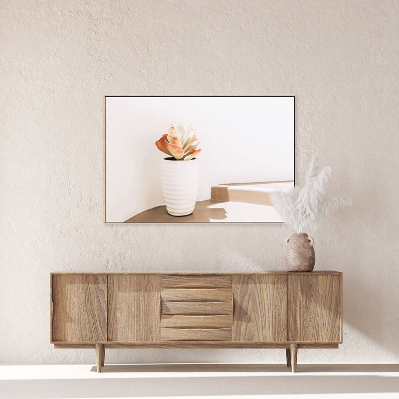 White pot on the street, Santorini-Gioia-Prints-Framed-Canvas-Poster-GIOIA-WALL-ART