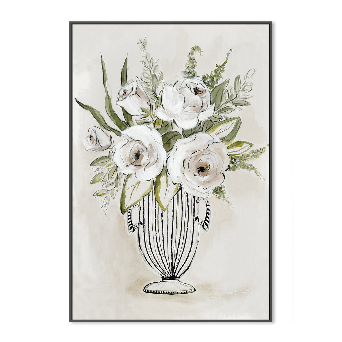 wall-art-print-canvas-poster-framed-White Roses in Striped Vase-3