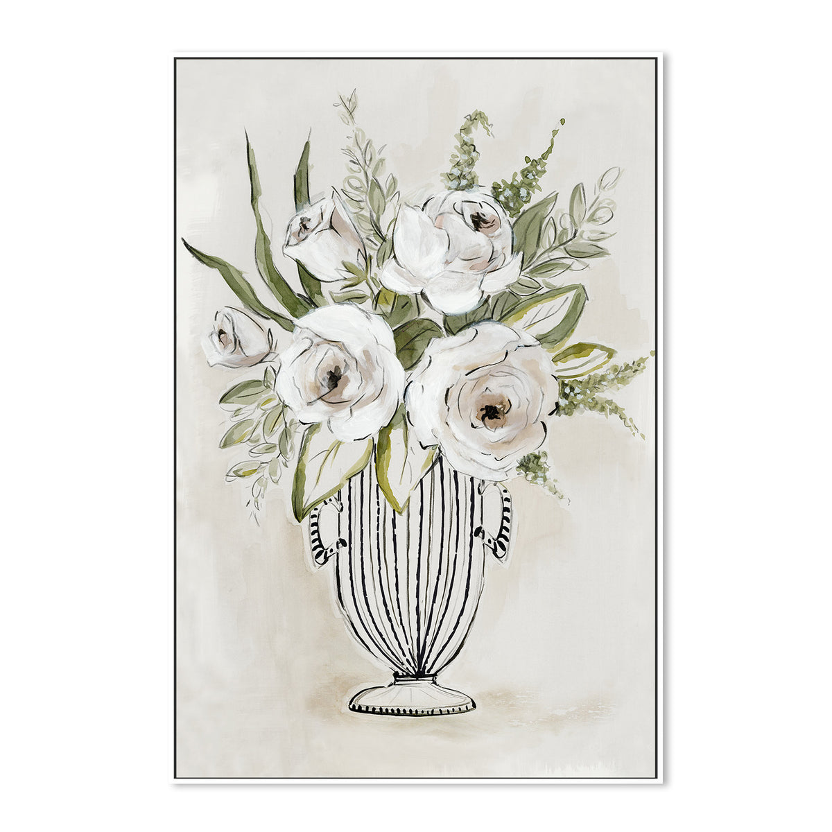 wall-art-print-canvas-poster-framed-White Roses in Striped Vase-5