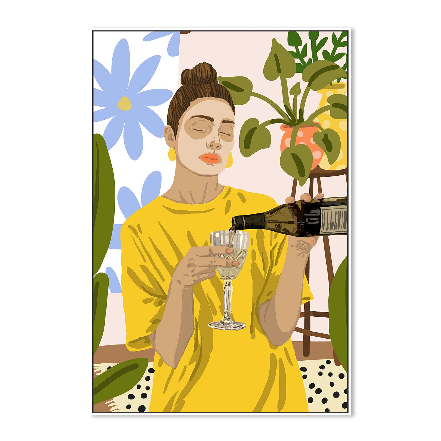 wall-art-print-canvas-poster-framed-Woman In A Yellow Shirt Pouring Wine-5