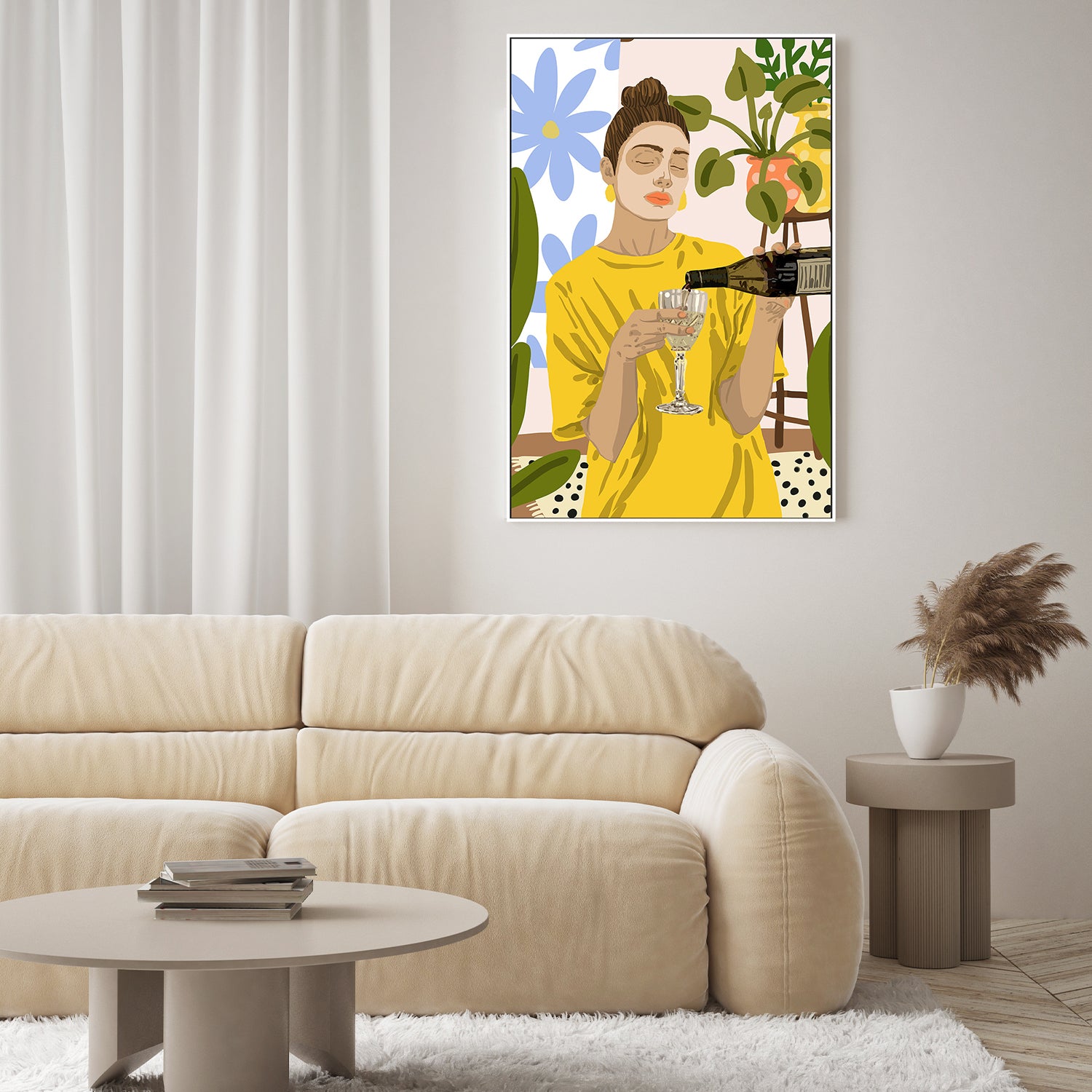 wall-art-print-canvas-poster-framed-Woman In A Yellow Shirt Pouring Wine-7