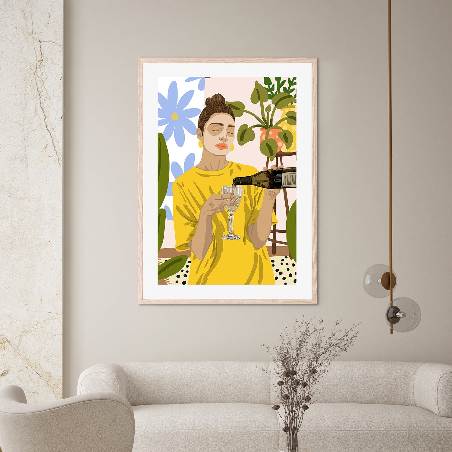 wall-art-print-canvas-poster-framed-Woman In A Yellow Shirt Pouring Wine-8