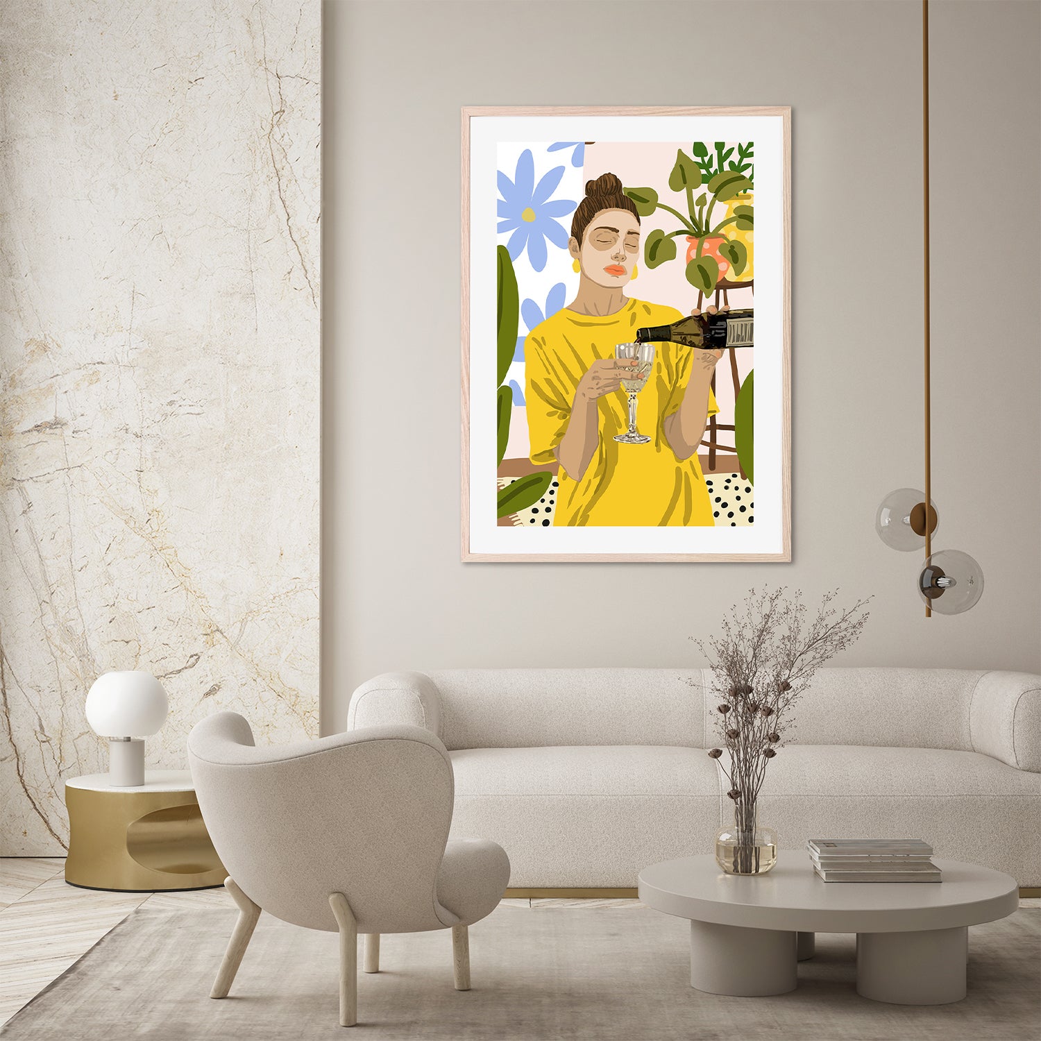 wall-art-print-canvas-poster-framed-Woman In A Yellow Shirt Pouring Wine-9