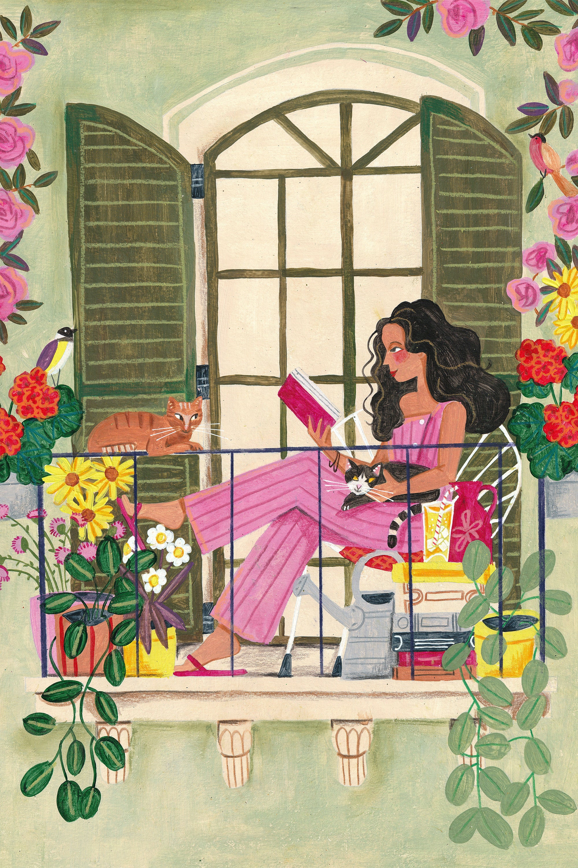wall-art-print-canvas-poster-framed-Woman reads on balcony-1