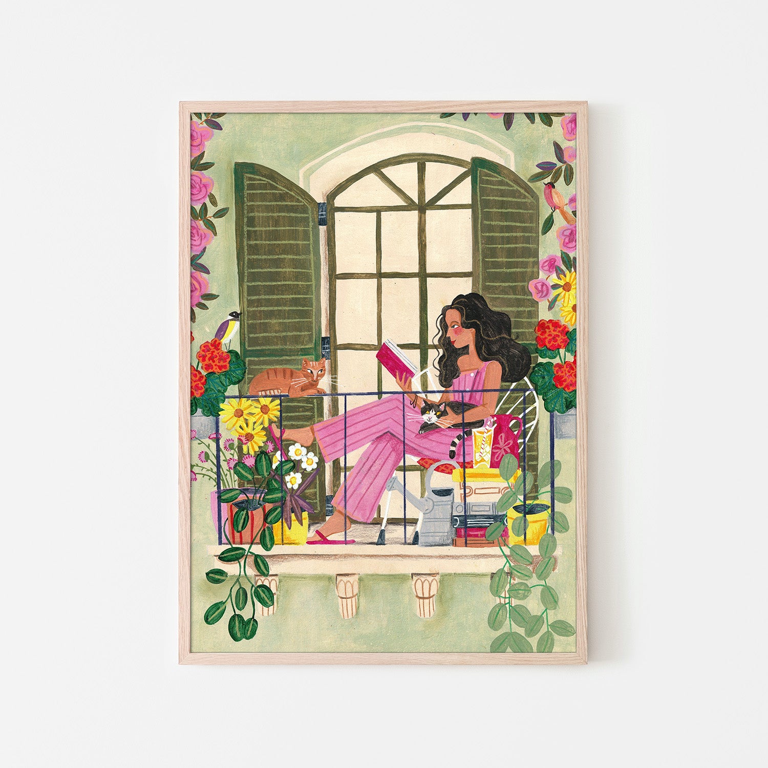 wall-art-print-canvas-poster-framed-Woman reads on balcony-6