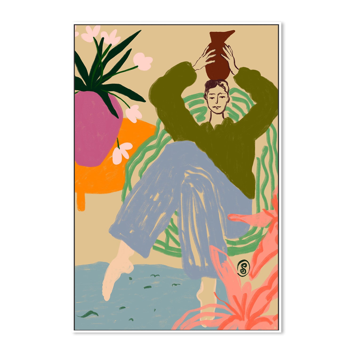 wall-art-print-canvas-poster-framed-Woman With A Vessel , By Sandra Poliakov-5