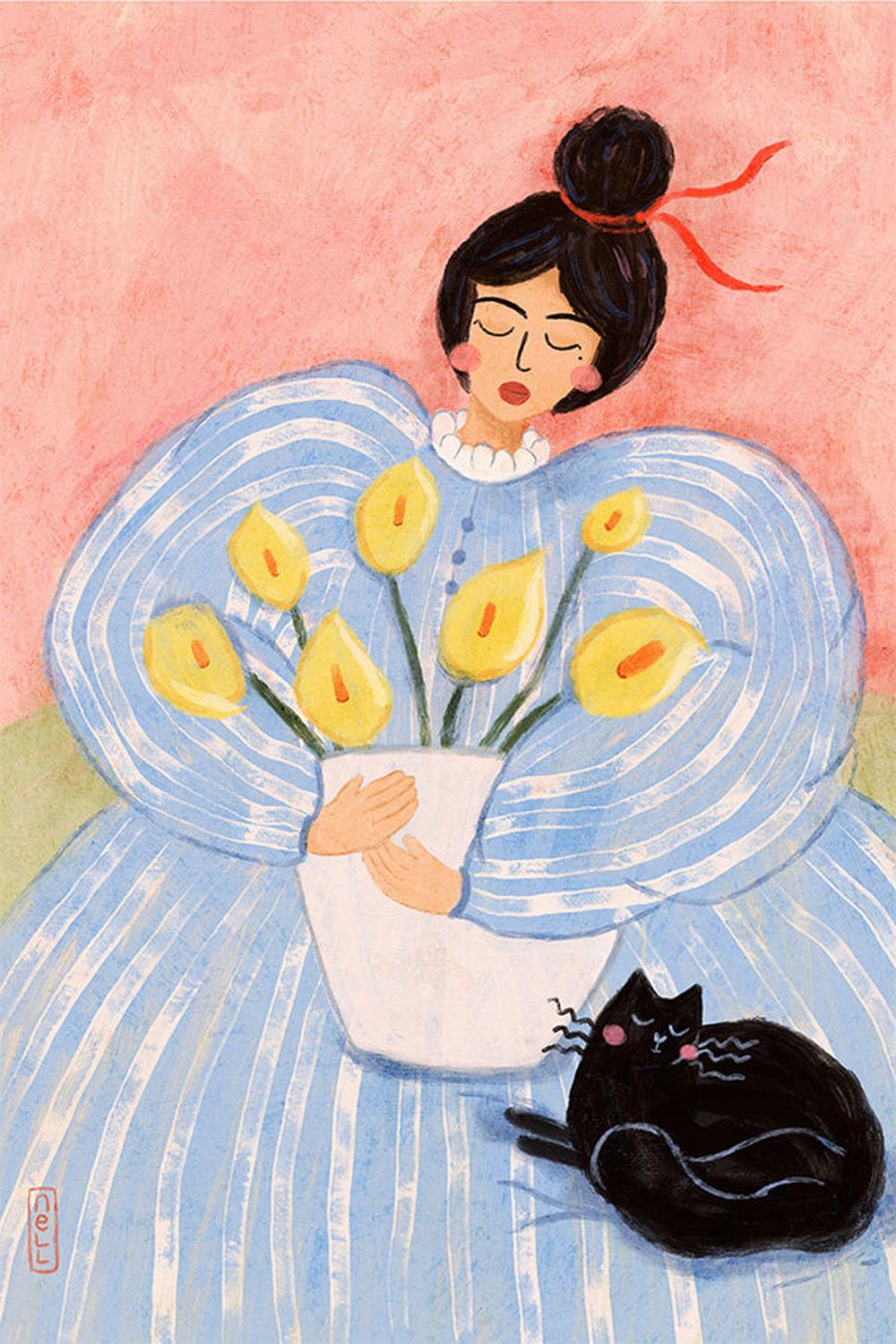 wall-art-print-canvas-poster-framed-Woman with Lillies-1