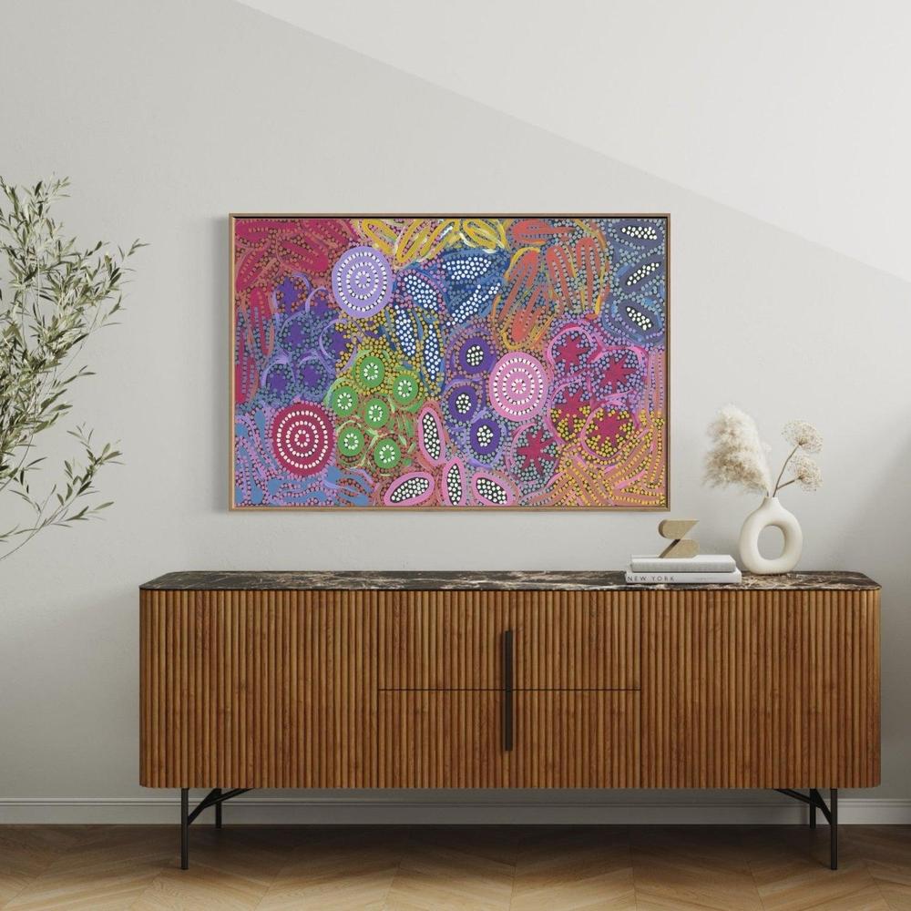 wall-art-print-canvas-poster-framed-Woman's Ceremony Dreaming-by-Michelle Possum Nungurrayi-Gioia Wall Art