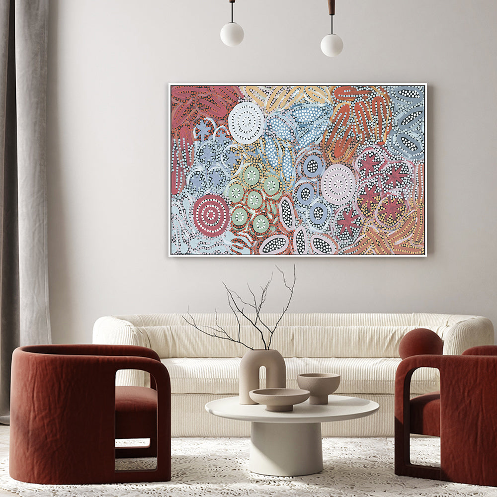 wall-art-print-canvas-poster-framed-Woman's Ceremony Dreaming, Style A-by-Michelle Possum Nungurrayi-Gioia Wall Art