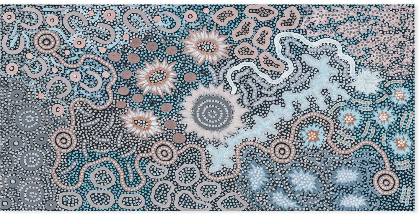 wall-art-print-canvas-poster-framed-Women's Gathering Bushtucker, Blue Version, By Azeza Possum , By Azeza Possum-GIOIA-WALL-ART