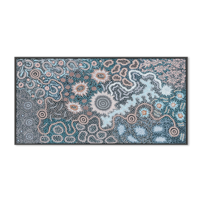 wall-art-print-canvas-poster-framed-Women's Gathering Bushtucker, Blue Version, By Azeza Possum , By Azeza Possum-GIOIA-WALL-ART