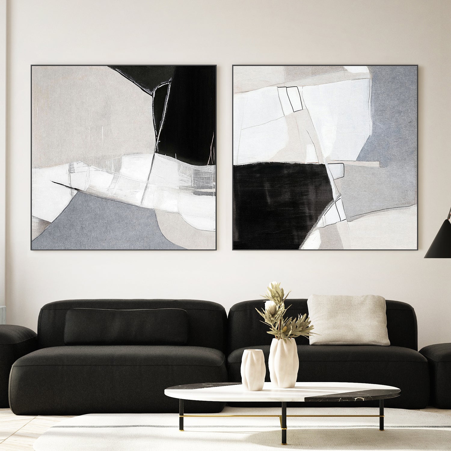 wall-art-print-canvas-poster-framed-Wonder Monochrome, Style A & B, Set Of 2 , By Alma-2