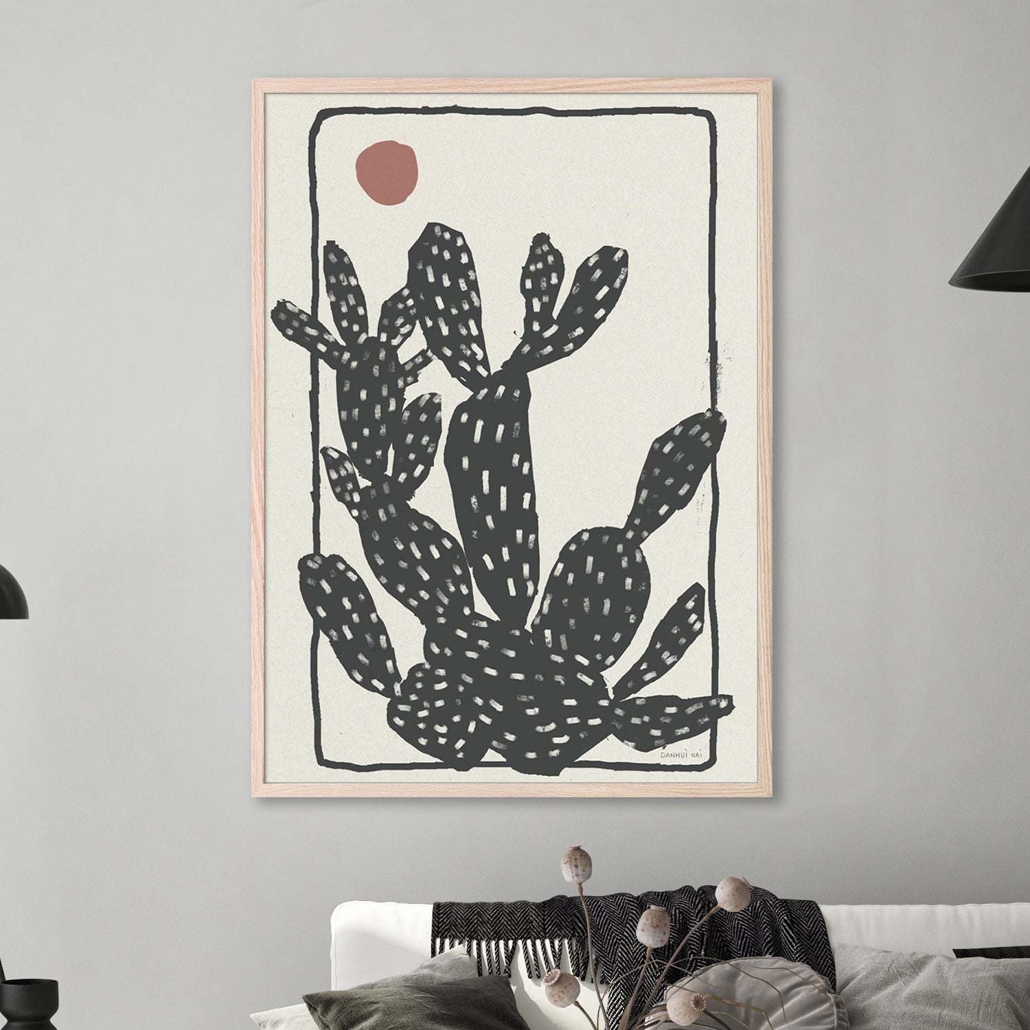 wall-art-print-canvas-poster-framed-Woodcut Cactus, Style A-7