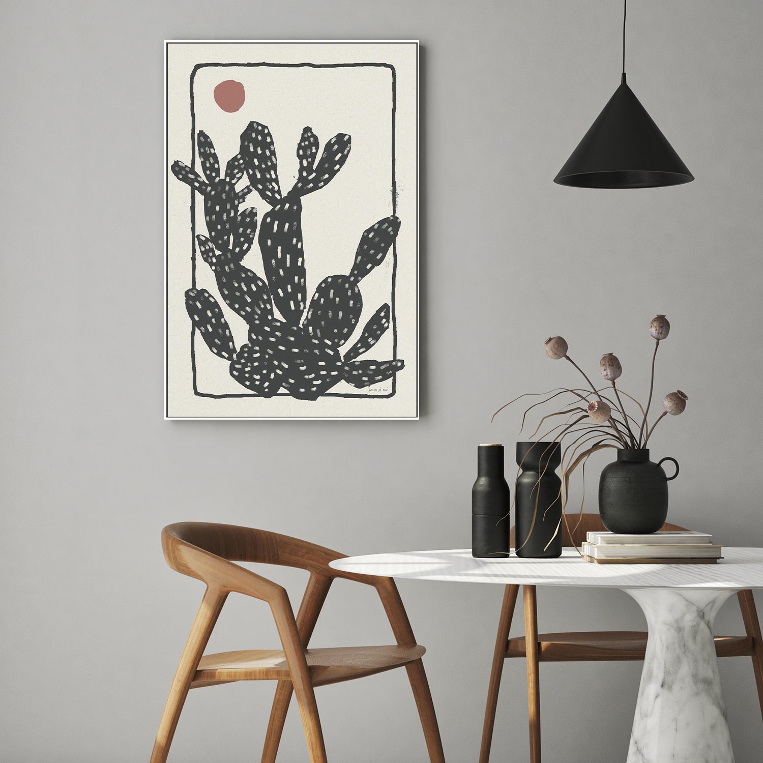 wall-art-print-canvas-poster-framed-Woodcut Cactus, Style A-9