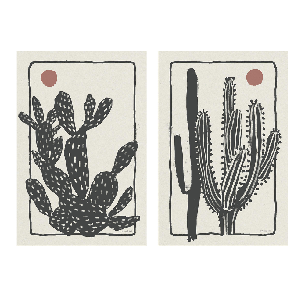 wall-art-print-canvas-poster-framed-Woodcut Cactus, Style A & B, Set Of 2-1