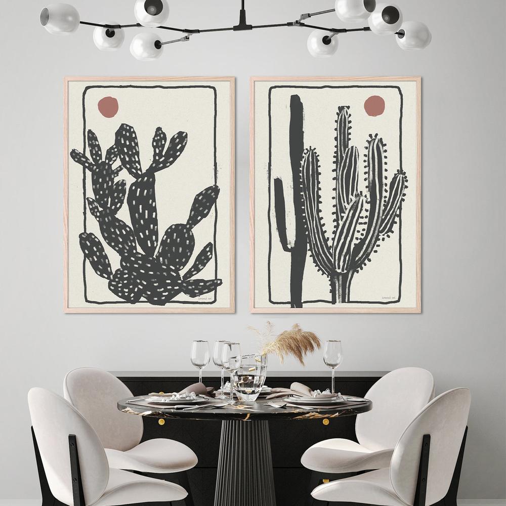 wall-art-print-canvas-poster-framed-Woodcut Cactus, Style A & B, Set Of 2-8
