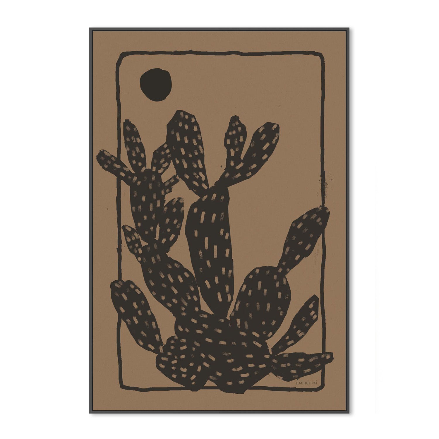 wall-art-print-canvas-poster-framed-Woodcut Cactus, Style A, Natural-3