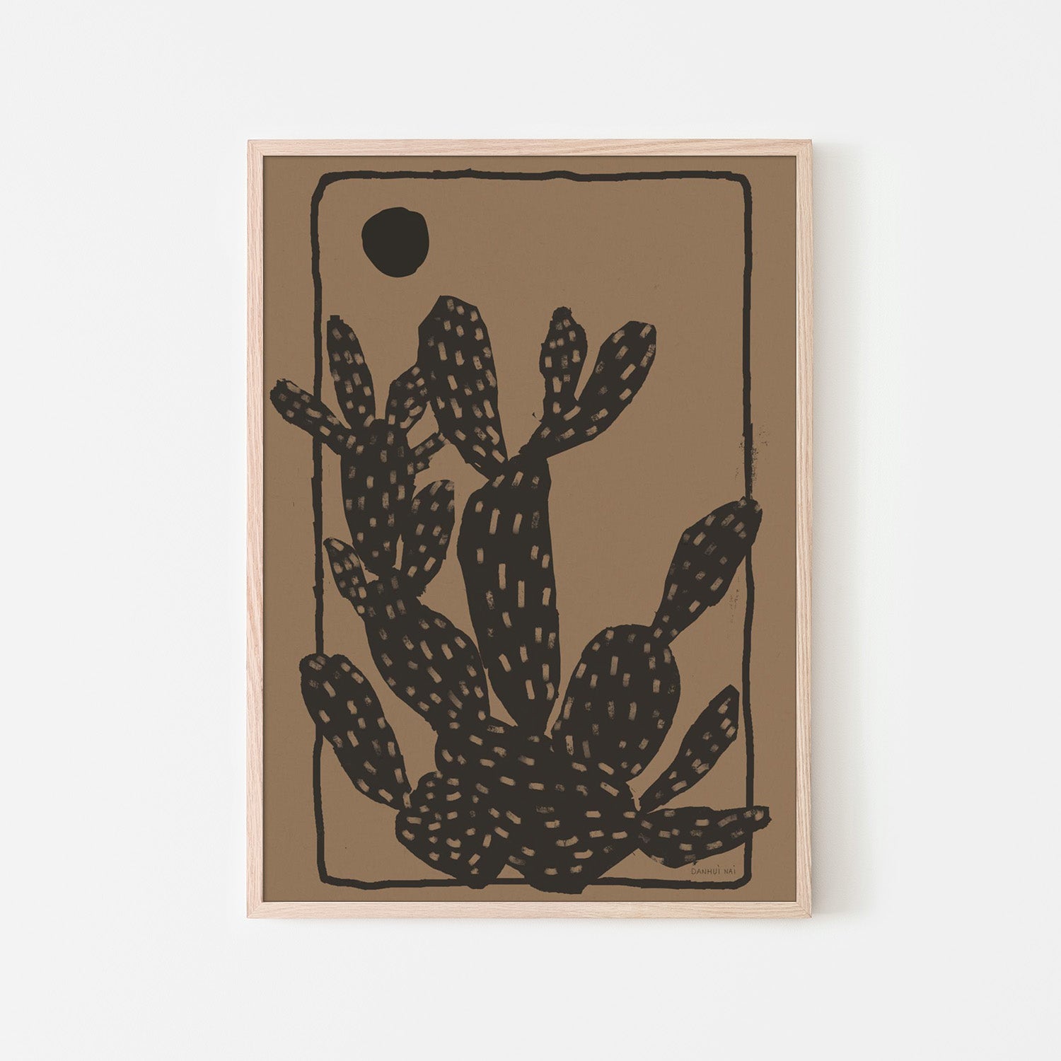 wall-art-print-canvas-poster-framed-Woodcut Cactus, Style A, Natural-6