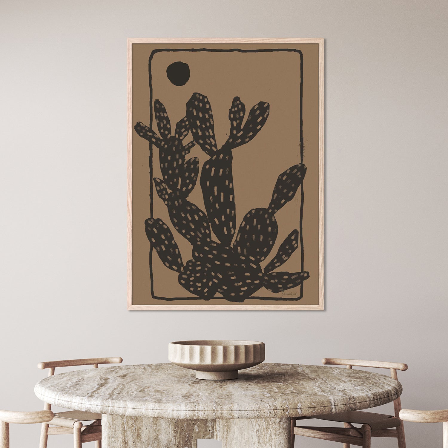 wall-art-print-canvas-poster-framed-Woodcut Cactus, Style A, Natural-7