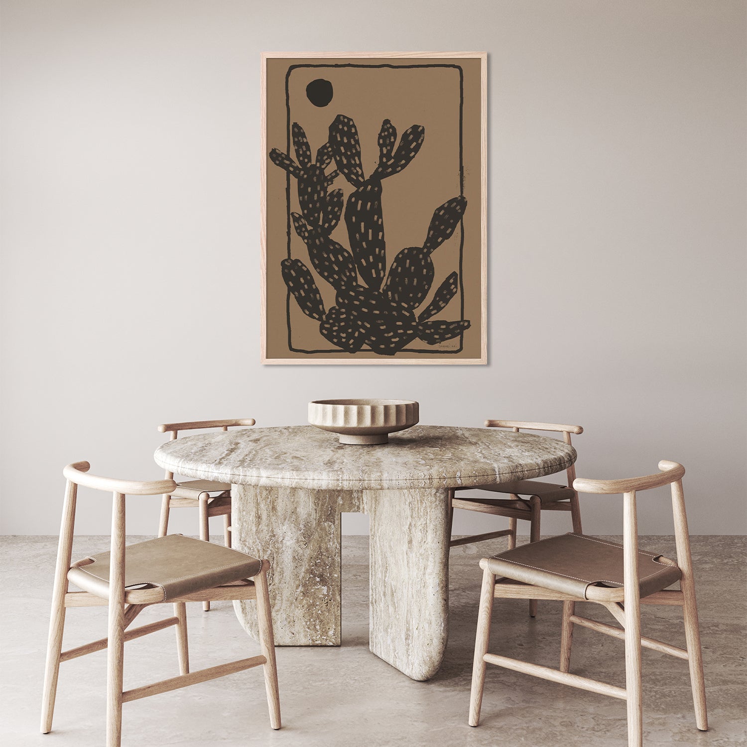 wall-art-print-canvas-poster-framed-Woodcut Cactus, Style A, Natural-8