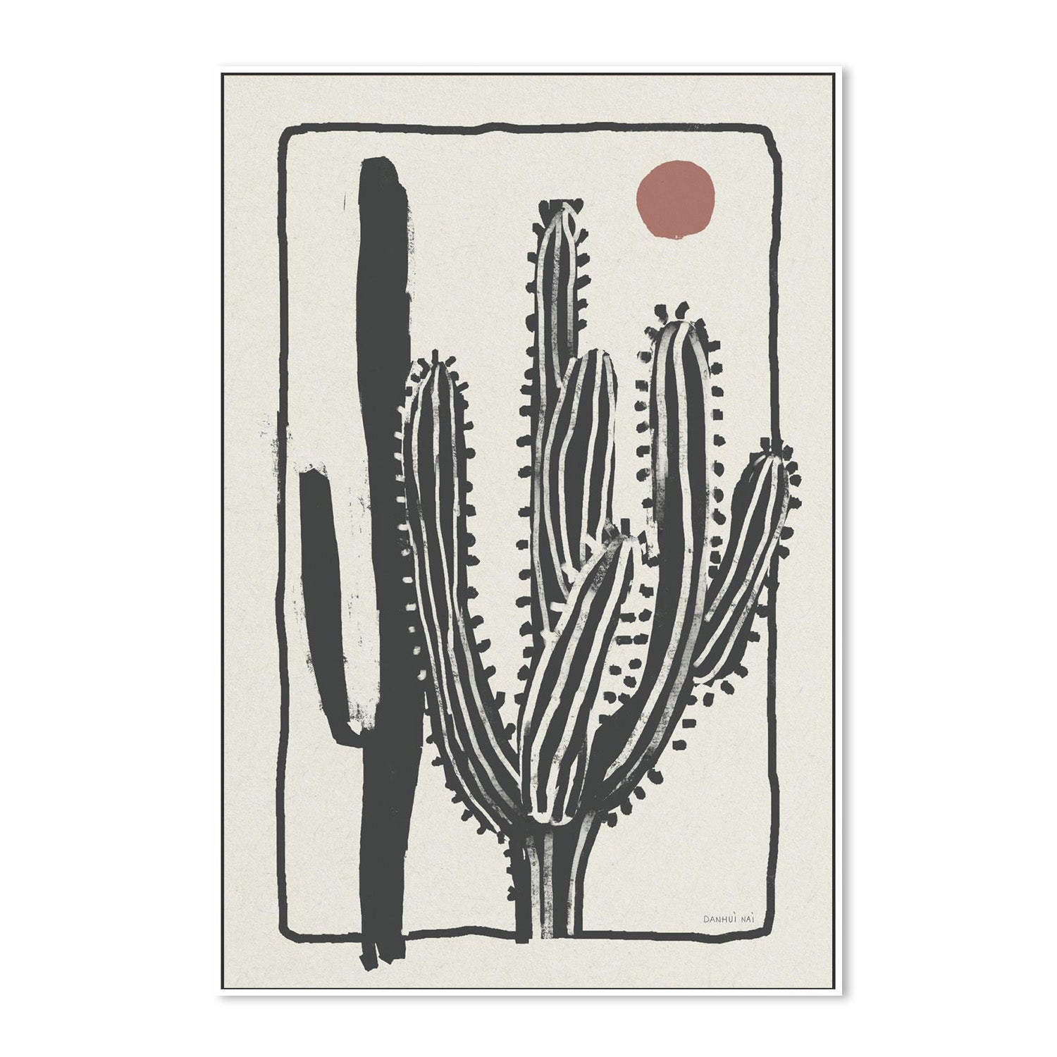 wall-art-print-canvas-poster-framed-Woodcut Cactus , Style B-5