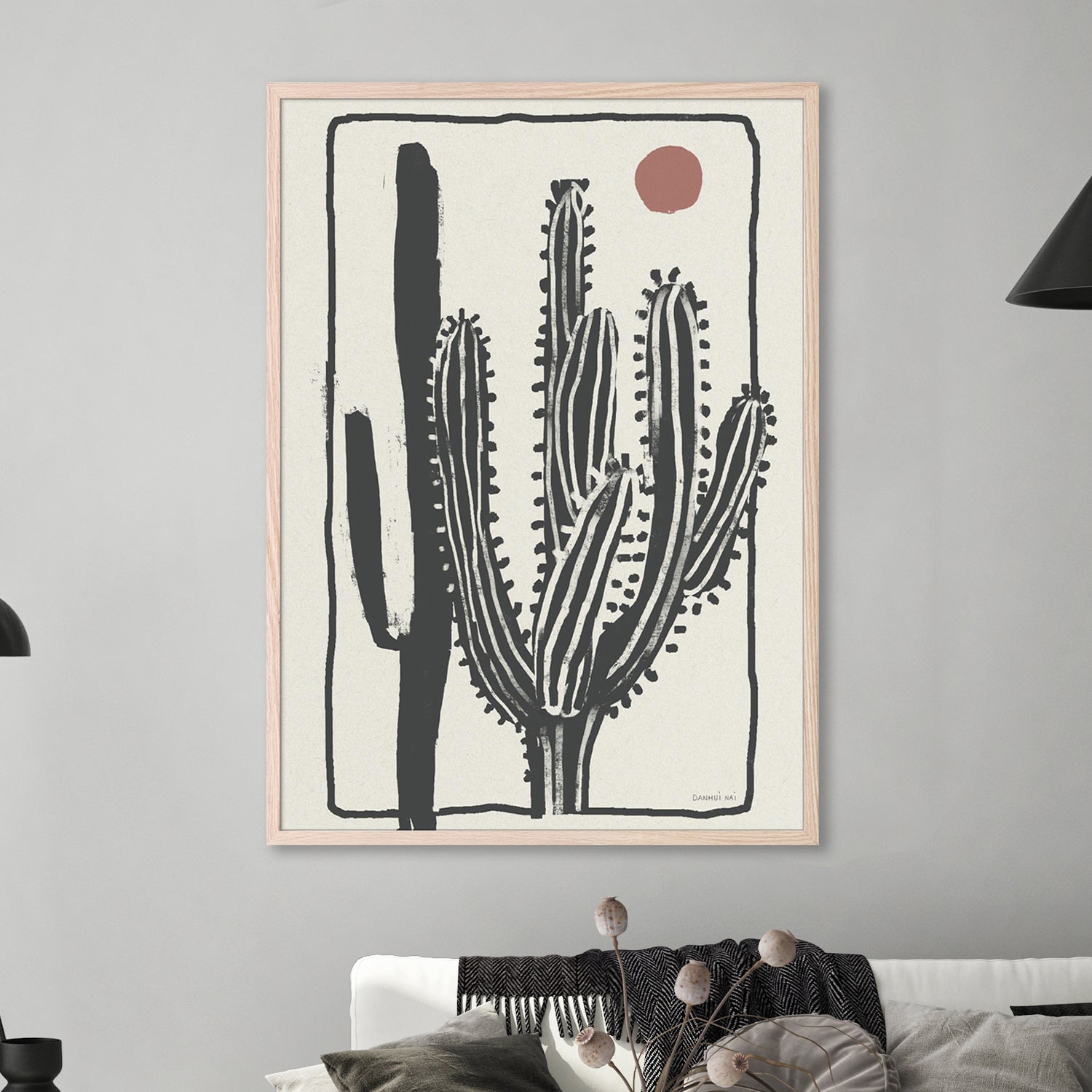 wall-art-print-canvas-poster-framed-Woodcut Cactus , Style B-7