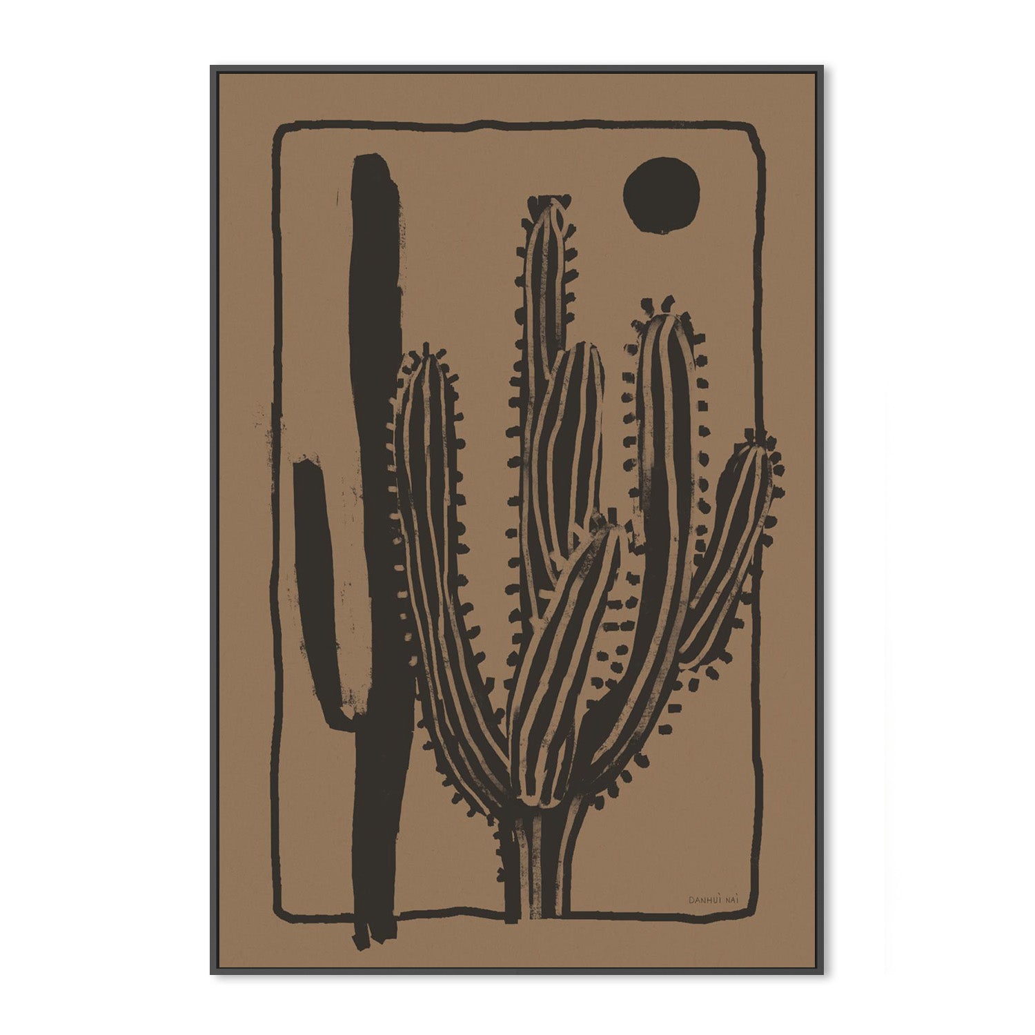 wall-art-print-canvas-poster-framed-Woodcut Cactus , Style B, Natural-3