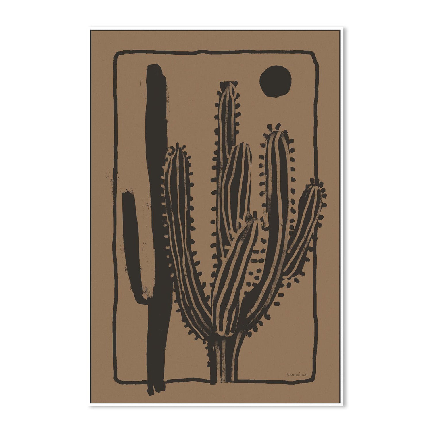 wall-art-print-canvas-poster-framed-Woodcut Cactus , Style B, Natural-5
