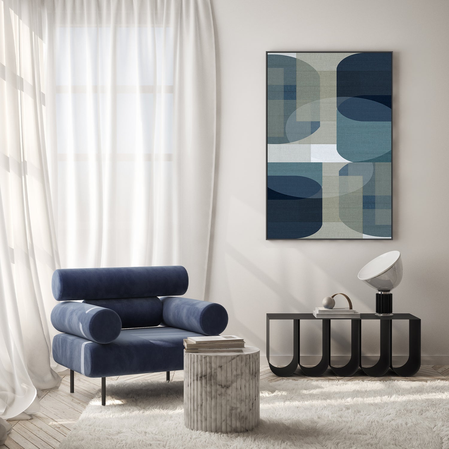 wall-art-print-canvas-poster-framed-Woven Blue Layers, Style E-7