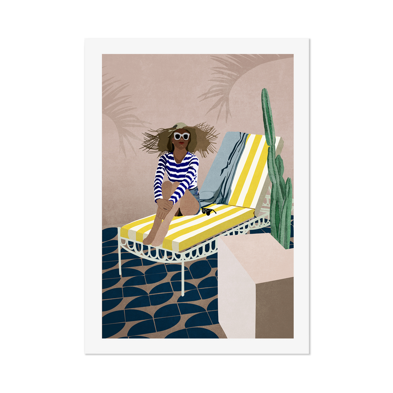 wall-art-print-canvas-poster-framed-Yellow Striped Sun Chair , By Emel Tunaboylu-GIOIA-WALL-ART