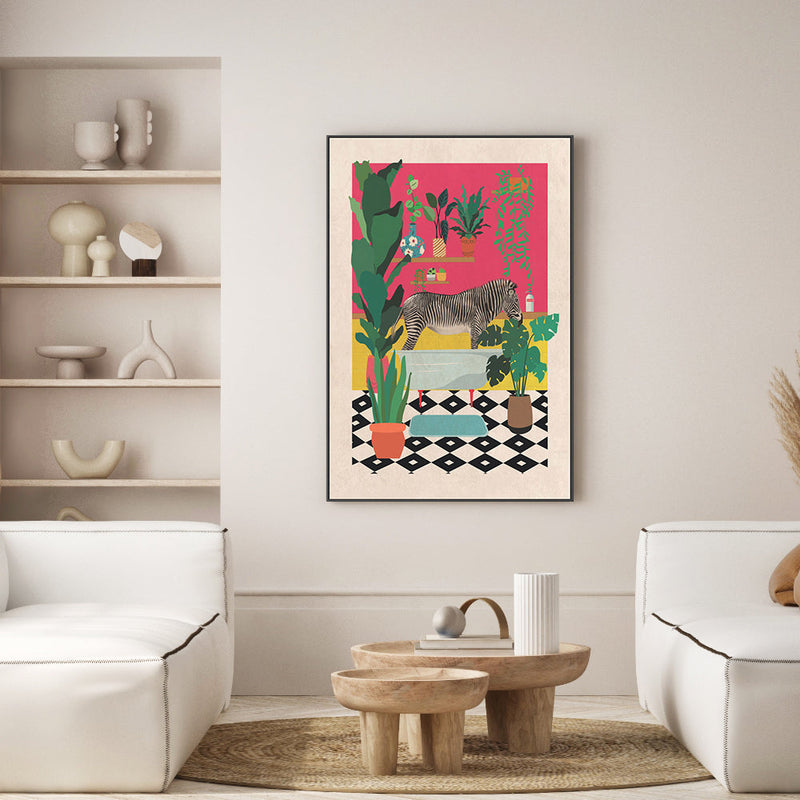 wall-art-print-canvas-poster-framed-Zebra Bathtime , By Jon Downer-GIOIA-WALL-ART