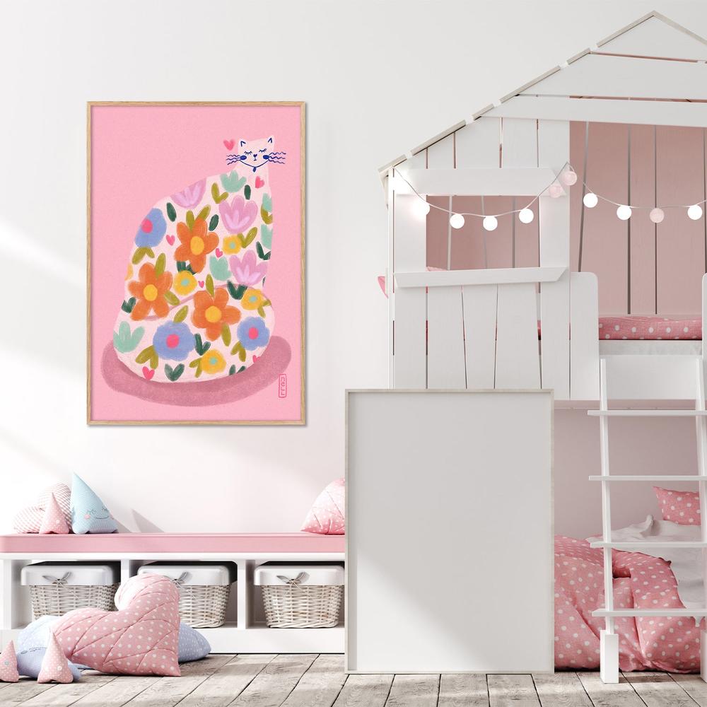 Whimsical Flower Cat-by-Dirkie Nell-wall-art-print-canvas-poster-framed-Gioia