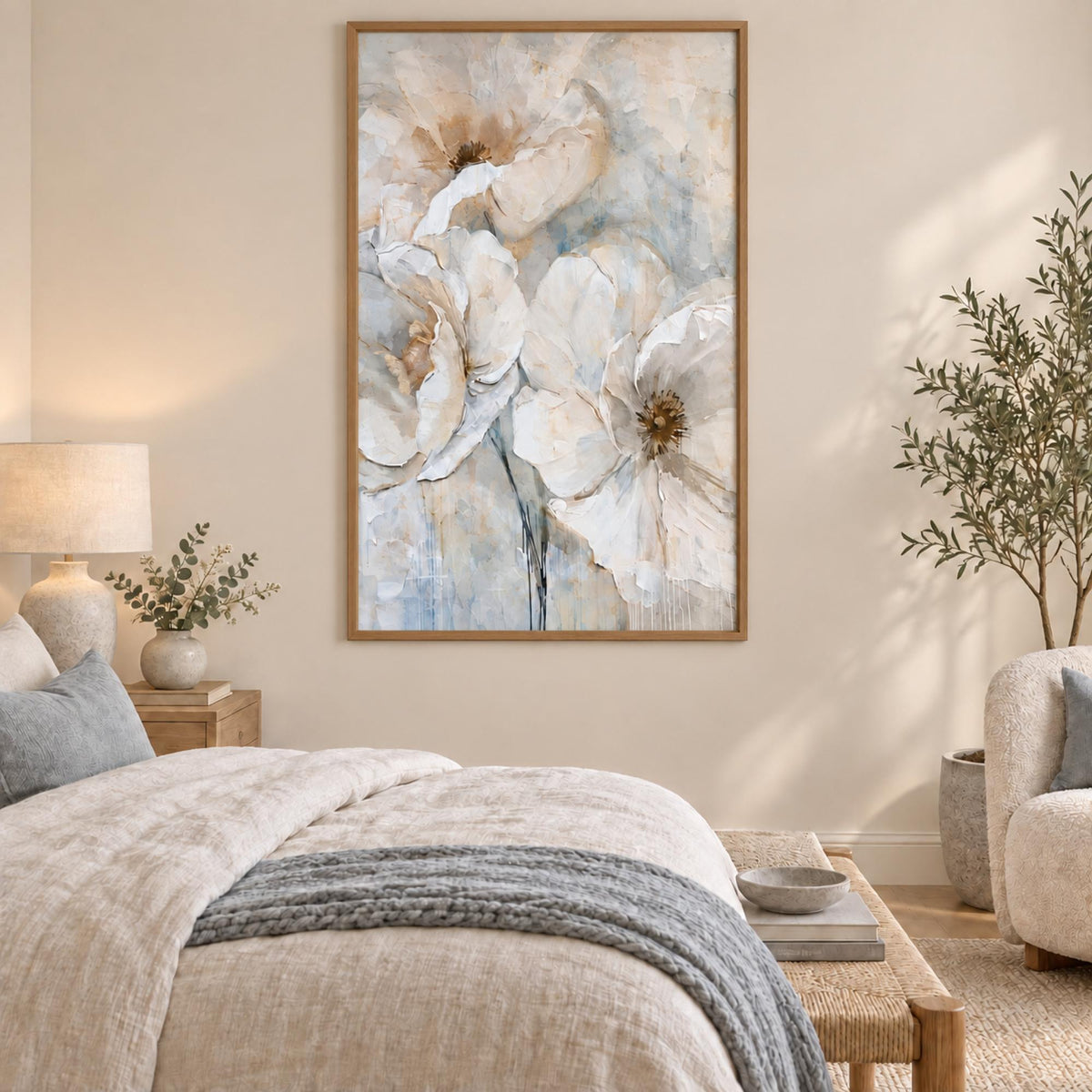 Whispers of Spring Style A wall art in a serene bedroom, borderless in a 2:3 portrait frame